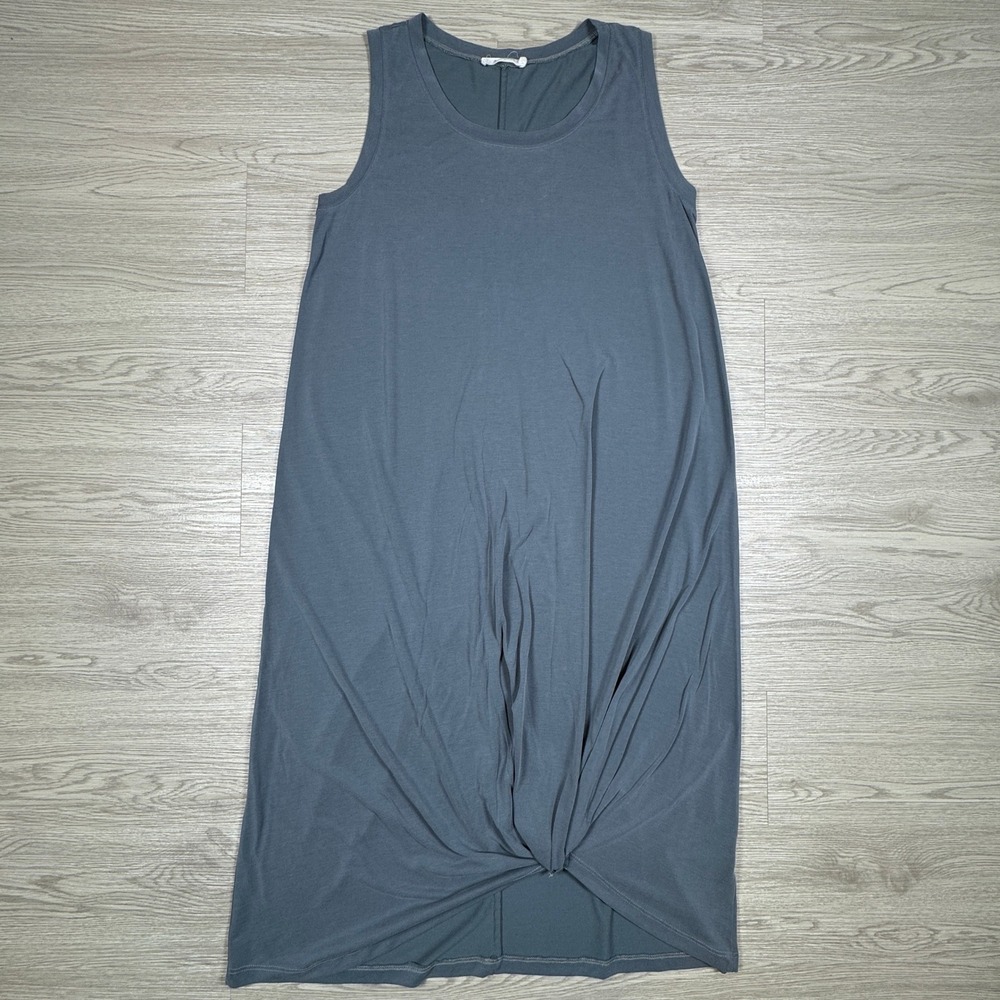 Beau Jours Womens Midi Dress Twist‎ Front Sleeveless Blue Gray Large Made USA